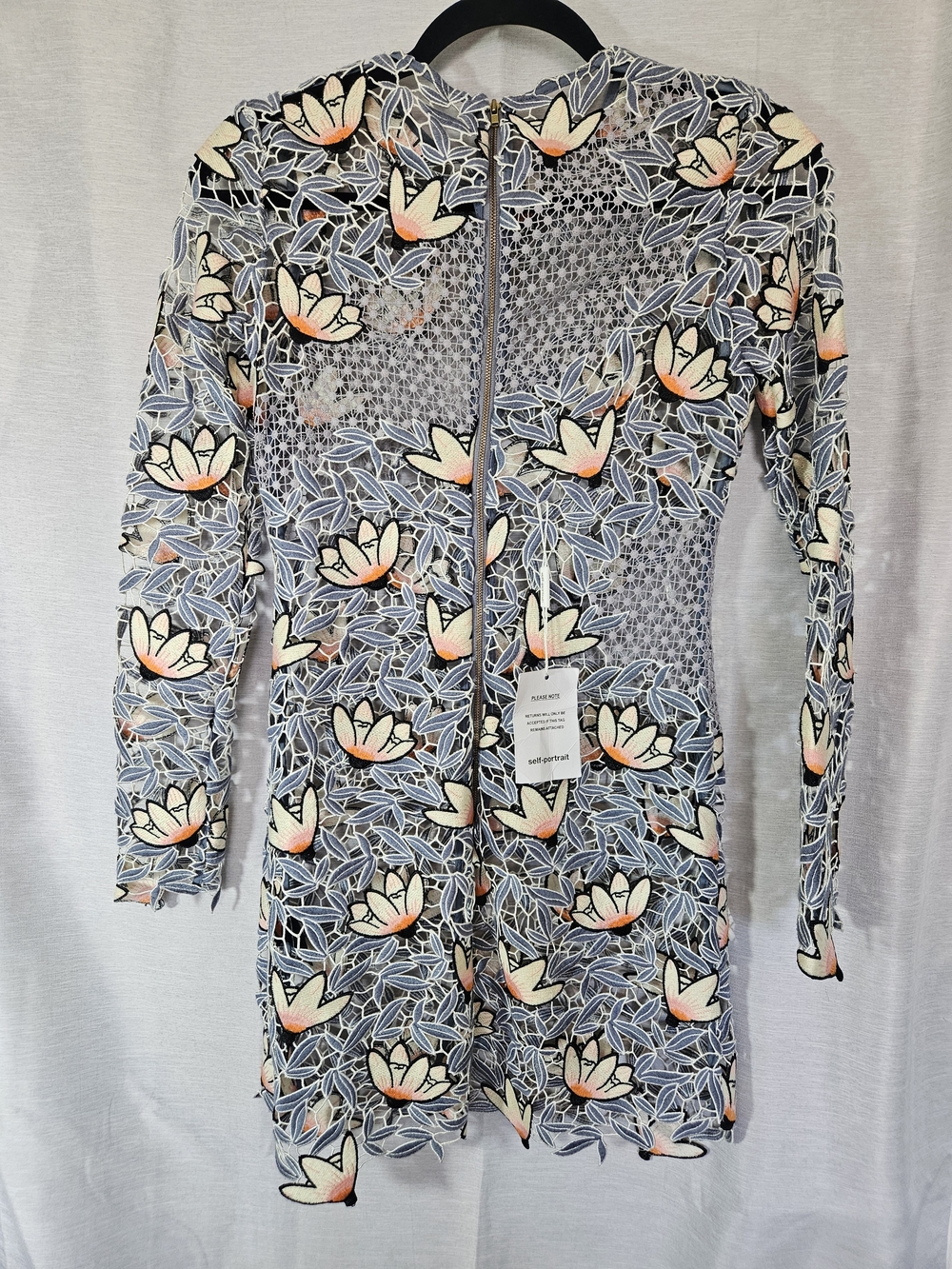 NWT Self-Portrait Patchwork Guipure Lace Mini Dress Size US2 *Missing Slip* - Picture 3 of 4